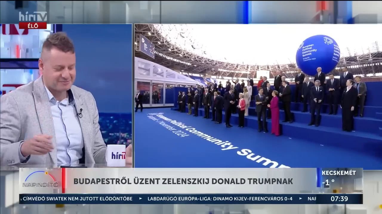A szakértő szerint az ukrán államfő az amerikai elnökválasztás eredményének hatására érkezett Budapestre az Európai Politikai Közösség csúcstalálkozójára. A jogász továbbá beszélt arról, milyen hatással lehet Donald Trump újraválasztásának az orosz-ukrán konfliktusra.
